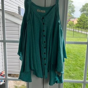 We The Free People Turquoise Blue Tank Top, Handkerchief Hem, Summer, Boho XL